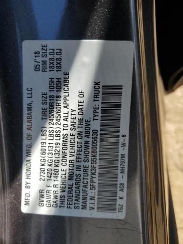 5FPYK3F55KB005630 - 2019 HONDA RIDGELINE RTL GRAY photo 12