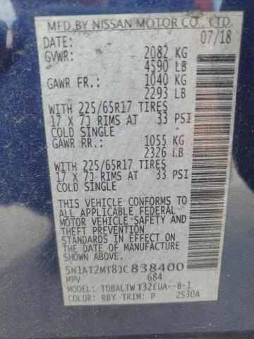 5N1AT2MT8JC838400 - 2018 NISSAN ROGUE S Көк фото 13