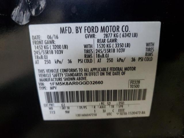 1FM5K8AR0GGD32660 - 2016 FORD EXPLORER POLICE INTERCEPTOR Siyah fotoğraf 14