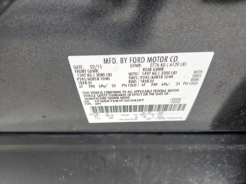 1FM5K7D81FGC04357 - 2015 FORD EXPLORER XLT Grafit foto 13