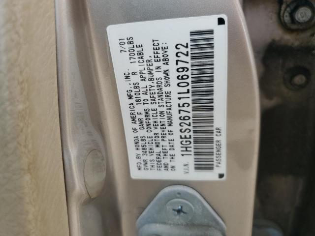 1HGES26751L069722 - 2001 HONDA CIVIC EX Qızıl foto 12