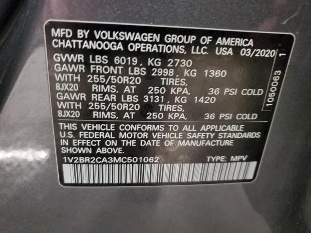 1V2BR2CA3MC501062 - 2021 VOLKSWAGEN ATLAS SEL GRAY photo 13