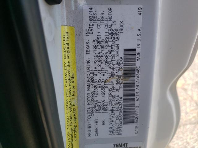 5TFTX4CN8EX043314 - 2014 TOYOTA TACOMA ACCESS CAB Ақ фото 12