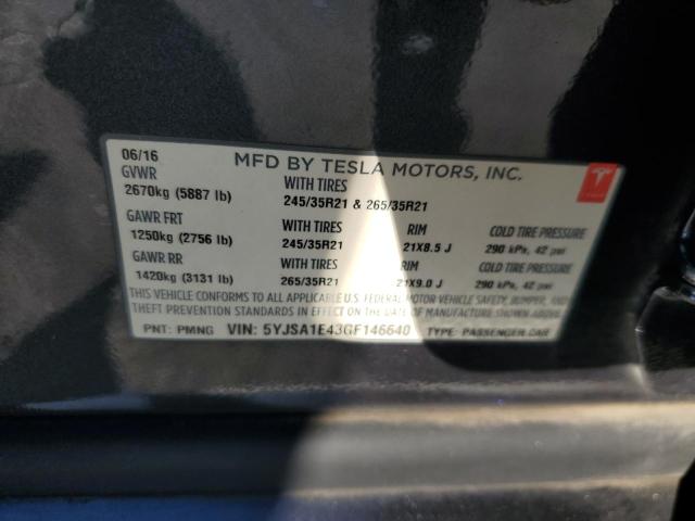 5YJSA1E43GF146640 - 2016 TESLA MODEL S Білий фото 12