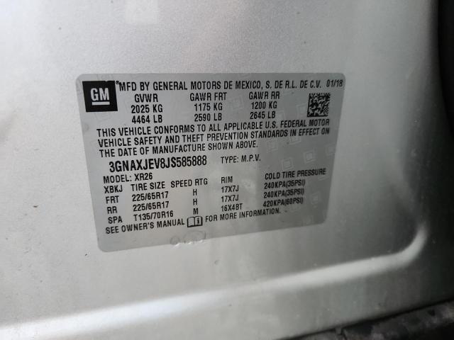 3GNAXJEV8JS585888 - 2018 CHEVROLET EQUINOX LT Argent photo 13