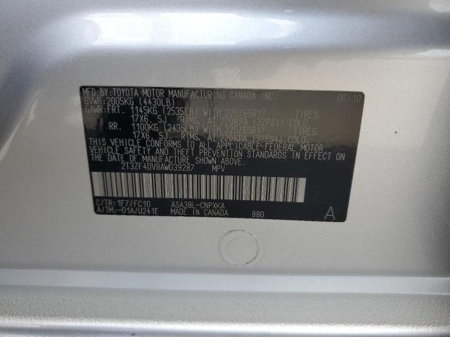 2T3ZF4DV8AW039287 - 2010 TOYOTA RAV4 SILVER photo 13
