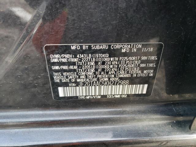 JF2GTAAC5KH272988 - 2019 SUBARU CROSSTREK GRAY photo 12