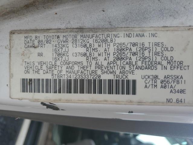 5TBRT34123S337220 - 2003 TOYOTA TUNDRA ACCESS CAB SR5 GRAY photo 12