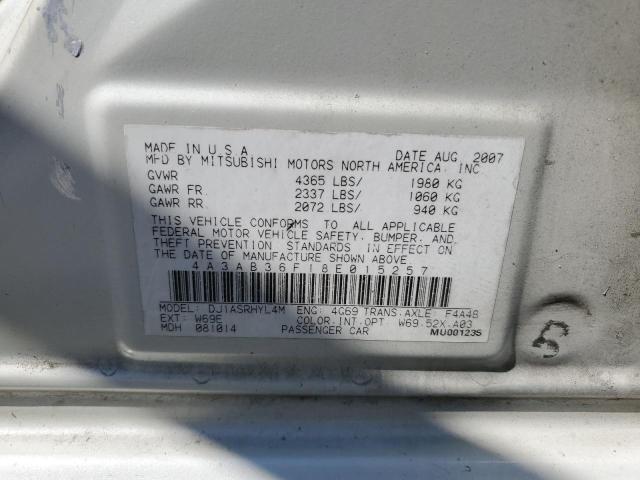 4A3AB36F18E015257 - 2008 MITSUBISHI GALANT ES WHITE photo 12