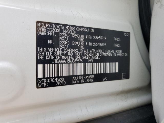 JTEAAAAH3NJ089376 - 2022 TOYOTA VENZA LE WHITE photo 13