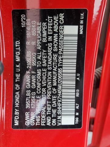 SHHFK7H45MU206585 - 2021 HONDA CIVIC SPORT RED photo 12