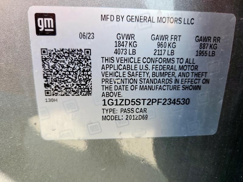 1G1ZD5ST2PF234530 - 2023 CHEVROLET MALIBU LT Gri fotoğraf 12