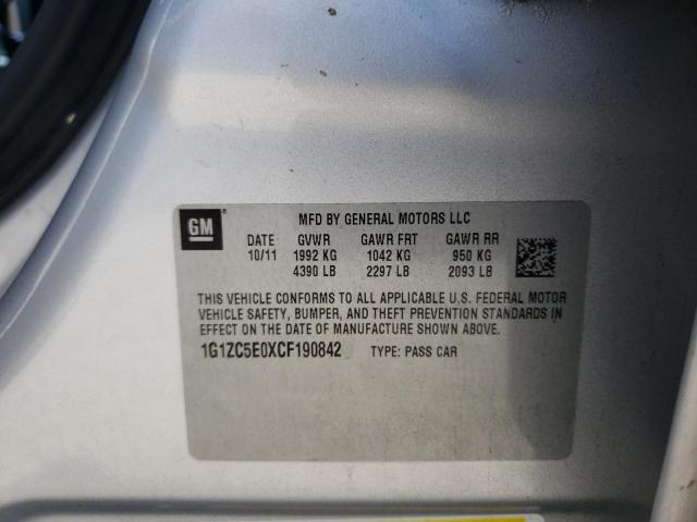 1G1ZC5E0XCF190842 - 2012 CHEVROLET MALIBU 1LT SILVER photo 12