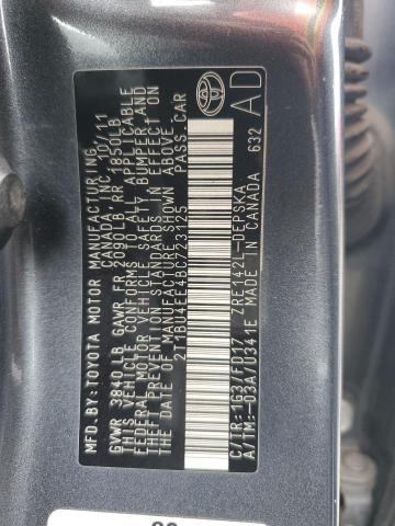 2T1BU4EE4BC723125 - 2011 TOYOTA COROLLA BASE GRAY photo 12