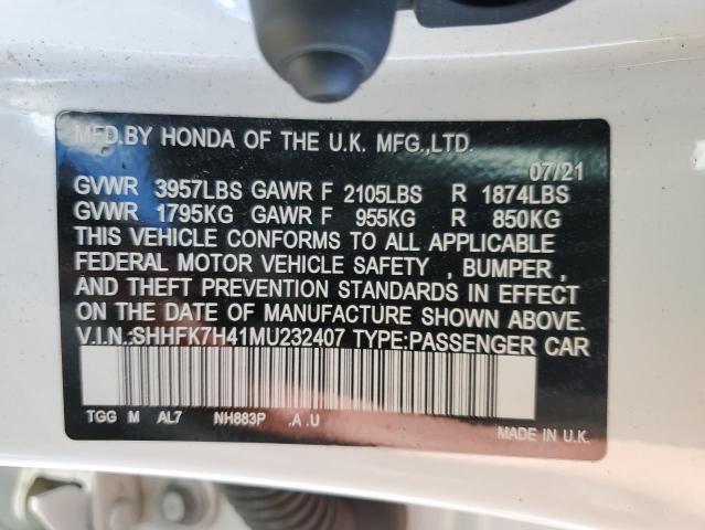 SHHFK7H41MU232407 - 2021 HONDA CIVIC SPORT 白色 照片 12