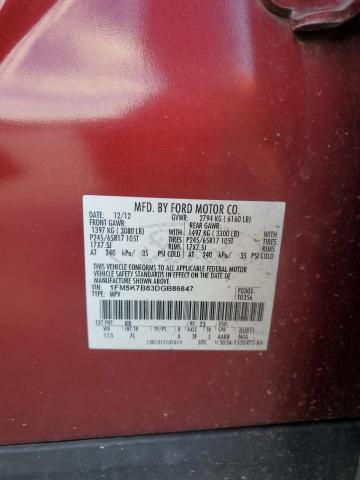 1FM5K7B83DGB86847 - 2013 FORD EXPLORER წითელი ფოტო 13