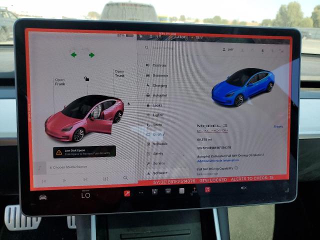 5YJ3E1EB1KF514376 - 2019 TESLA MODEL 3 Beyaz fotoğraf 9