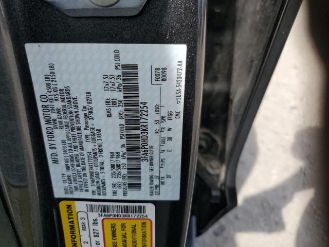 3FA6P0HD3KR172254 - 2019 FORD FUSION SE BLACK photo 12