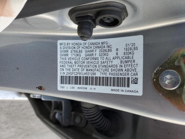 2HGFC2F81LH531266 - 2020 HONDA CIVIC SPORT 银色 照片 12