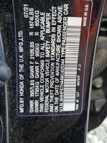 SHHFK7H44MU425344 - 2021 HONDA CIVIC SPORT 黑色 照片 12