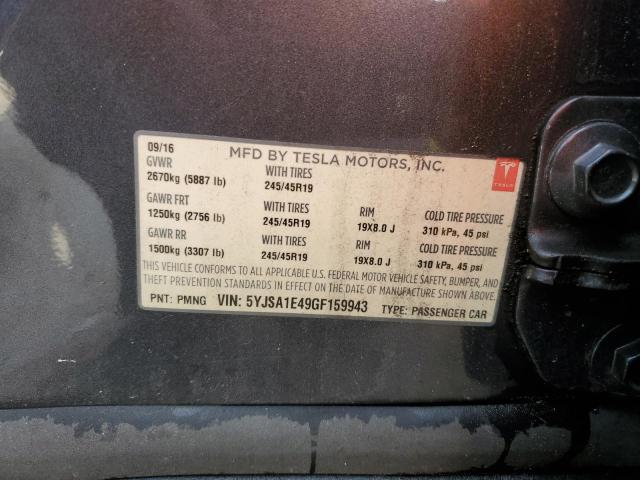 5YJSA1E49GF159943 - 2016 TESLA MODEL S GRAY photo 12