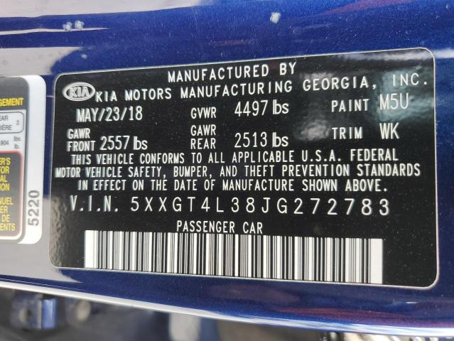 5XXGT4L38JG272783 - 2018 KIA OPTIMA LX BLUE photo 12