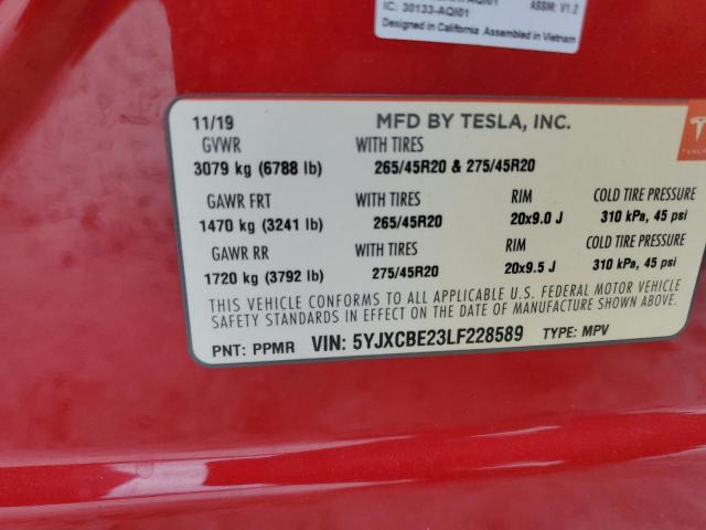 5YJXCBE23LF228589 - 2020 TESLA MODEL X MAROON photo 13