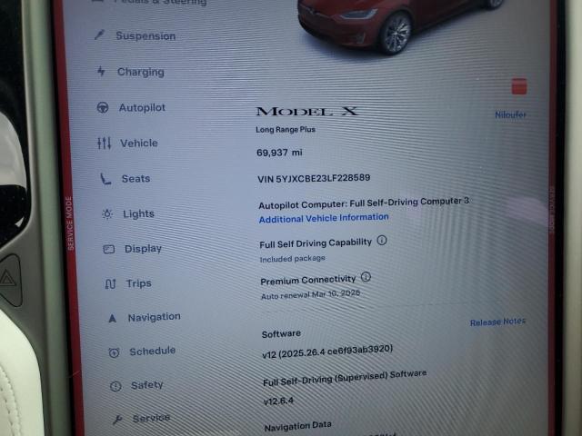 5YJXCBE23LF228589 - 2020 TESLA MODEL X MAROON photo 9