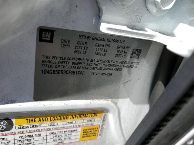 1G4GB5ER9CF251741 - 2012 BUICK LACROSSE CONVENIENCE WHITE photo 12