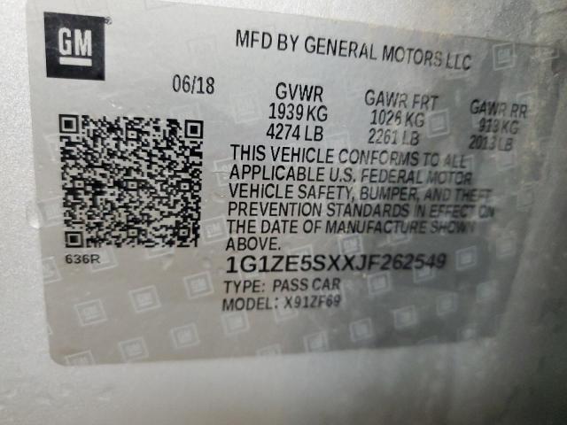 1G1ZE5SXXJF262549 - 2018 CHEVROLET MALIBU PREMIER SILVER photo 12