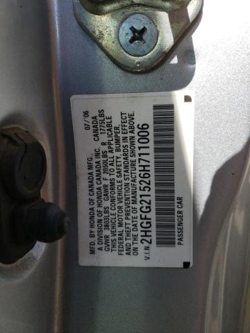 2HGFG21526H711006 - 2006 HONDA CIVIC SI SILVER photo 12