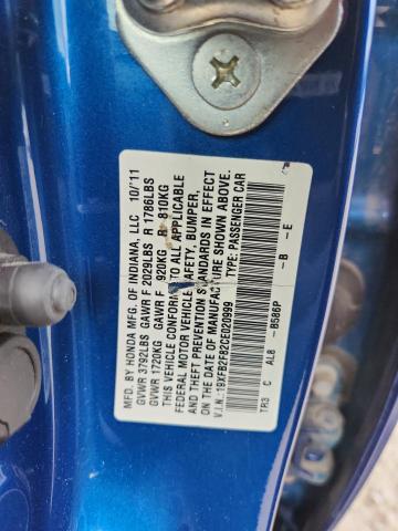 19XFB2F82CE020999 - 2012 HONDA CIVIC EX BLUE photo 12