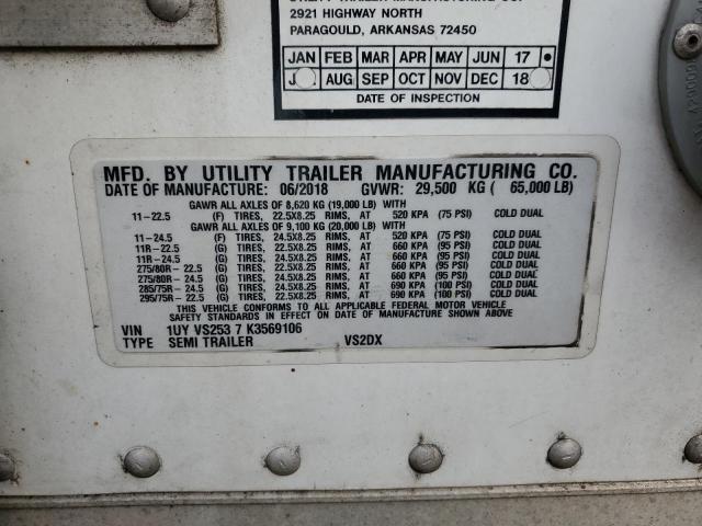 1UYVS2537K3569106 - 2019 UTILITY SEMI TRLR 白色 照片 10