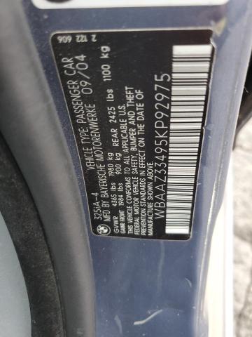 WBAAZ33495KP92975 - 2005 BMW 325 IS SULEV BLUE photo 12