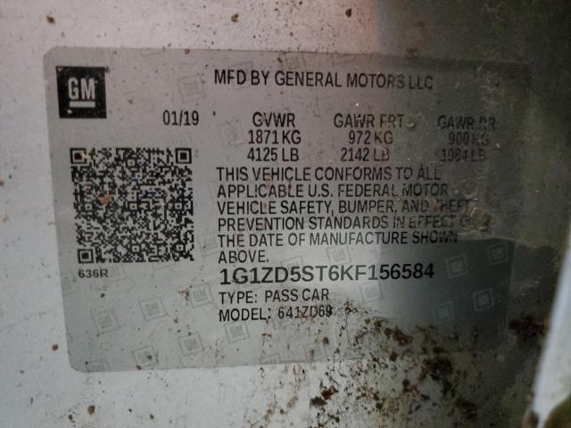 1G1ZD5ST6KF156584 - 2019 CHEVROLET MALIBU LT Gümüş fotoğraf 12