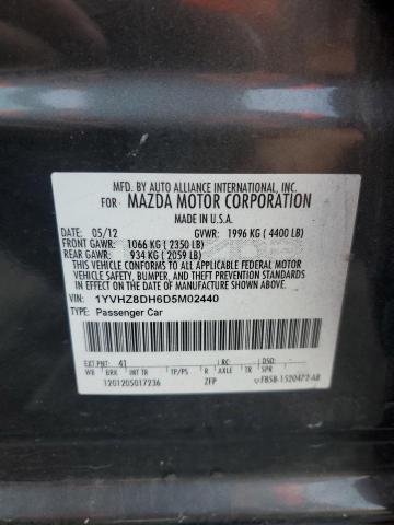 1YVHZ8DH6D5M02440 - 2013 MAZDA 6 TOURING ნაცრისფერი ფოტო 12