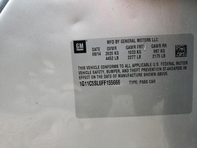 1G11C5SL6FF155666 - 2015 CHEVROLET MALIBU 1LT 银色 照片 13