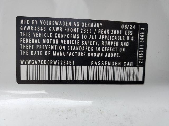 WVWGA7CD0RW223491 - 2024 VOLKSWAGEN GTI S WHITE photo 12