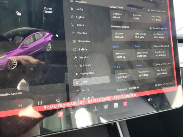 5YJ3E1EB0KF465204 - 2019 TESLA MODEL 3 GRAY photo 9