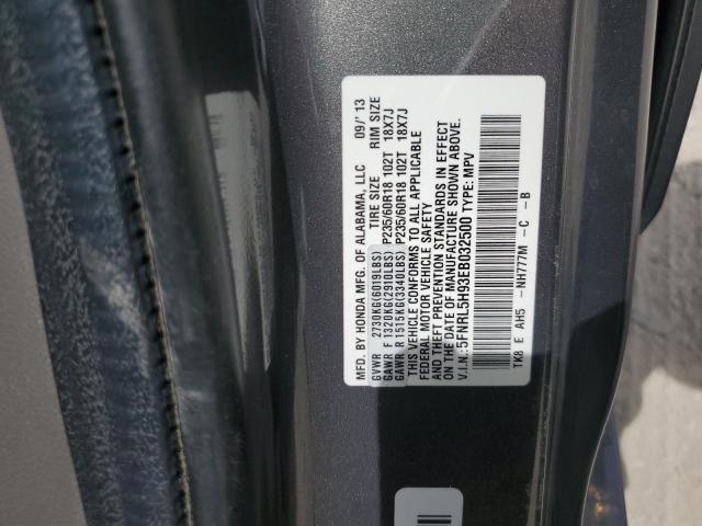 5FNRL5H93EB032500 - 2014 HONDA ODYSSEY TOURING GRAY photo 12