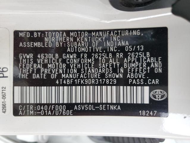 4T4BF1FK9DR317829 - 2013 TOYOTA CAMRY L WHITE photo 13