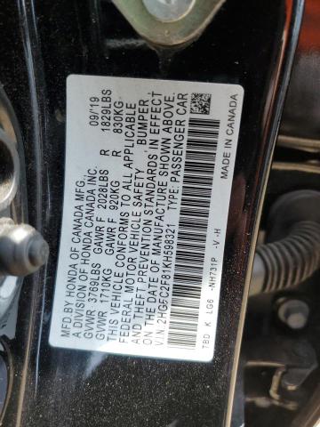 2HGFC2F81KH598321 - 2019 HONDA CIVIC SPORT BLACK photo 12