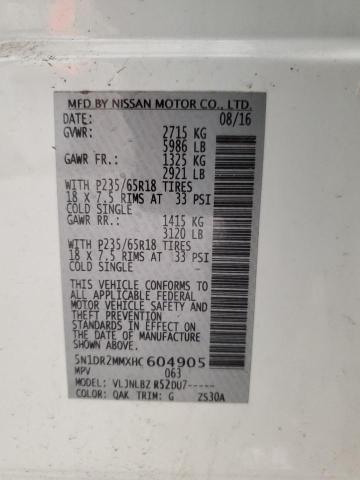 5N1DR2MMXHC604905 - 2017 NISSAN PATHFINDER S 白色 照片 13