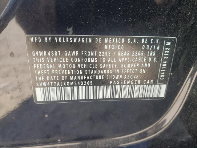 3VW4T7AJXGM343265 - 2016 VOLKSWAGEN JETTA GLI BLACK photo 12