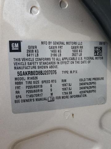 5GAKRBED8BJ207076 - 2011 BUICK ENCLAVE CXL ბეჟი ფოტო 13