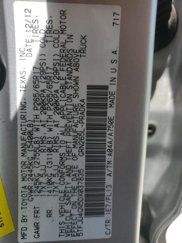 5TFJU4GN5DX037835 - 2013 TOYOTA TACOMA DOUBLE CAB PRERUNNER SILVER photo 12