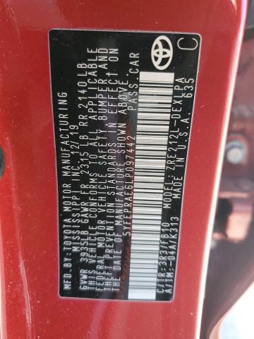 5YFEPRAE6LP097442 - 2020 TOYOTA COROLLA LE Կարմիր լուսանկար 12