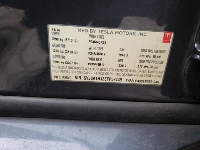 5YJSA1H12EFP57449 - 2014 TESLA MODEL S Մոխրագույն լուսանկար 12