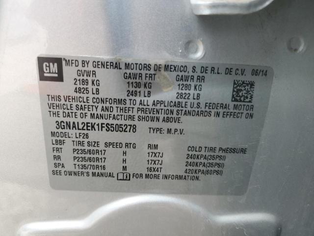 3GNAL2EK1FS505278 - 2015 CHEVROLET CAPTIVA LS ვერცხლისფერი ფოტო 12