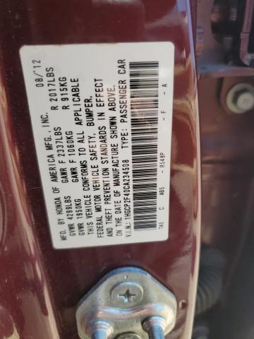 1HGCP2F40CA234508 - 2012 HONDA ACCORD LXP 勃艮第红 照片 12